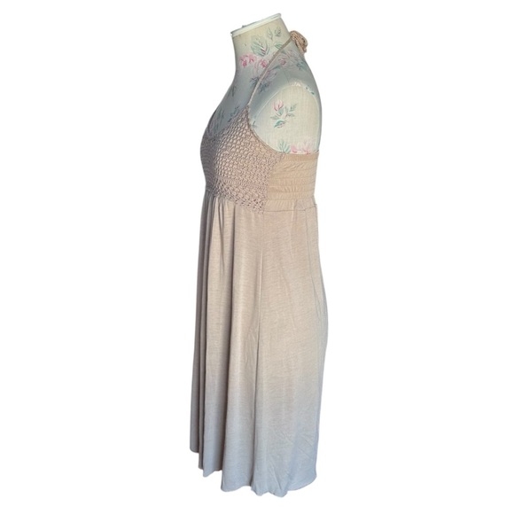Venus Woman’s Smocked Halter Top Tie Back Mini Dress in Beige size S - Picture 4 of 6